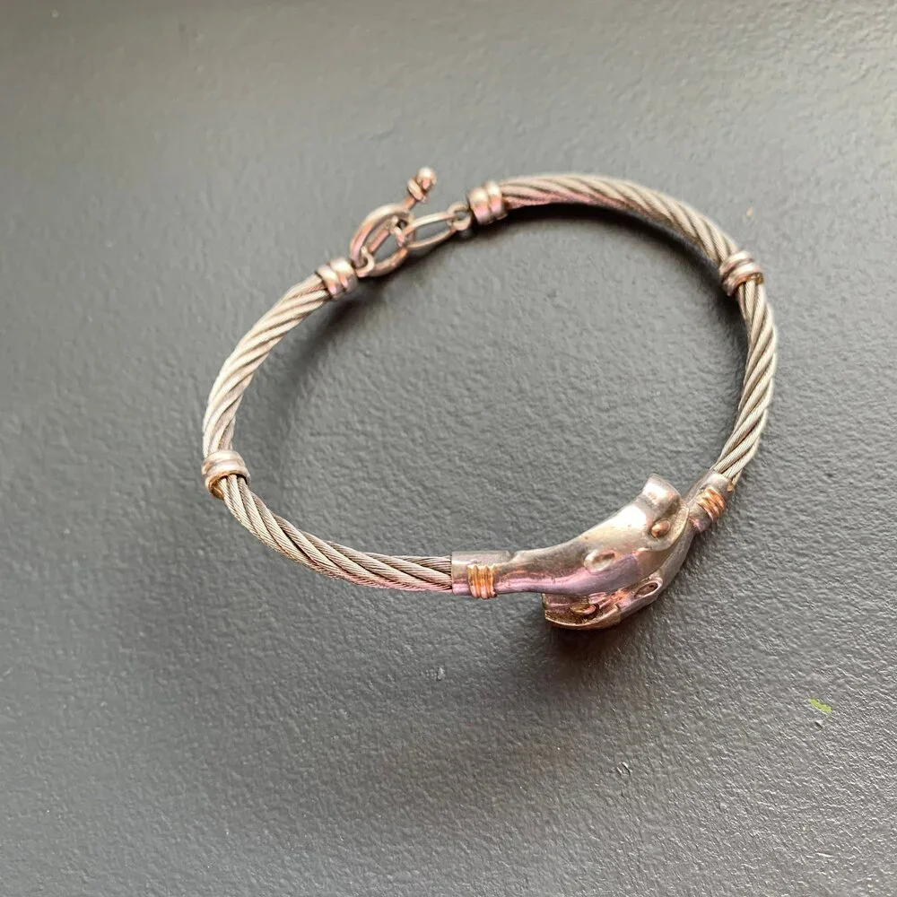 Mod Modern Sterling Silver 18kt gold . Panther Bangle Bracelet - Picture 7 of 10